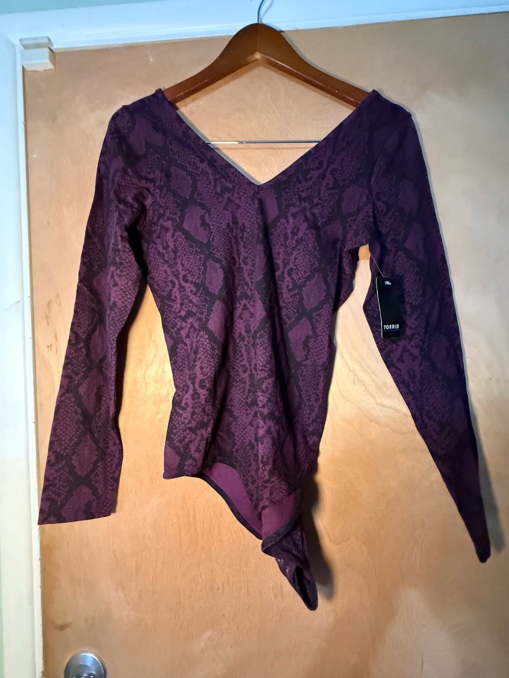 Torrid Purple & Black Snake-Print Long Sleeve Bodysuit